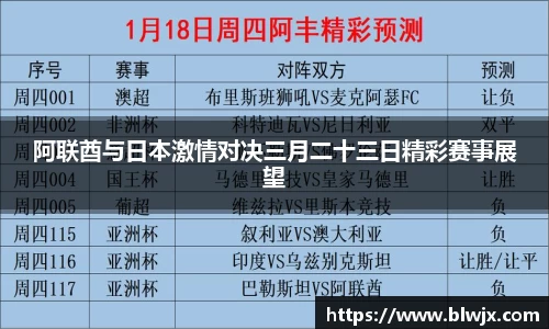 阿联酋与日本激情对决三月二十三日精彩赛事展望